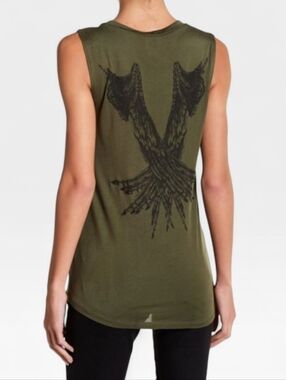 Haute Hippie Angel Wings Olive Green Black Muscle Tank Top Medium